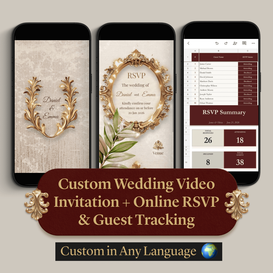 Custom Wedding Video Invitation + Online RSVP & Guest Tracking