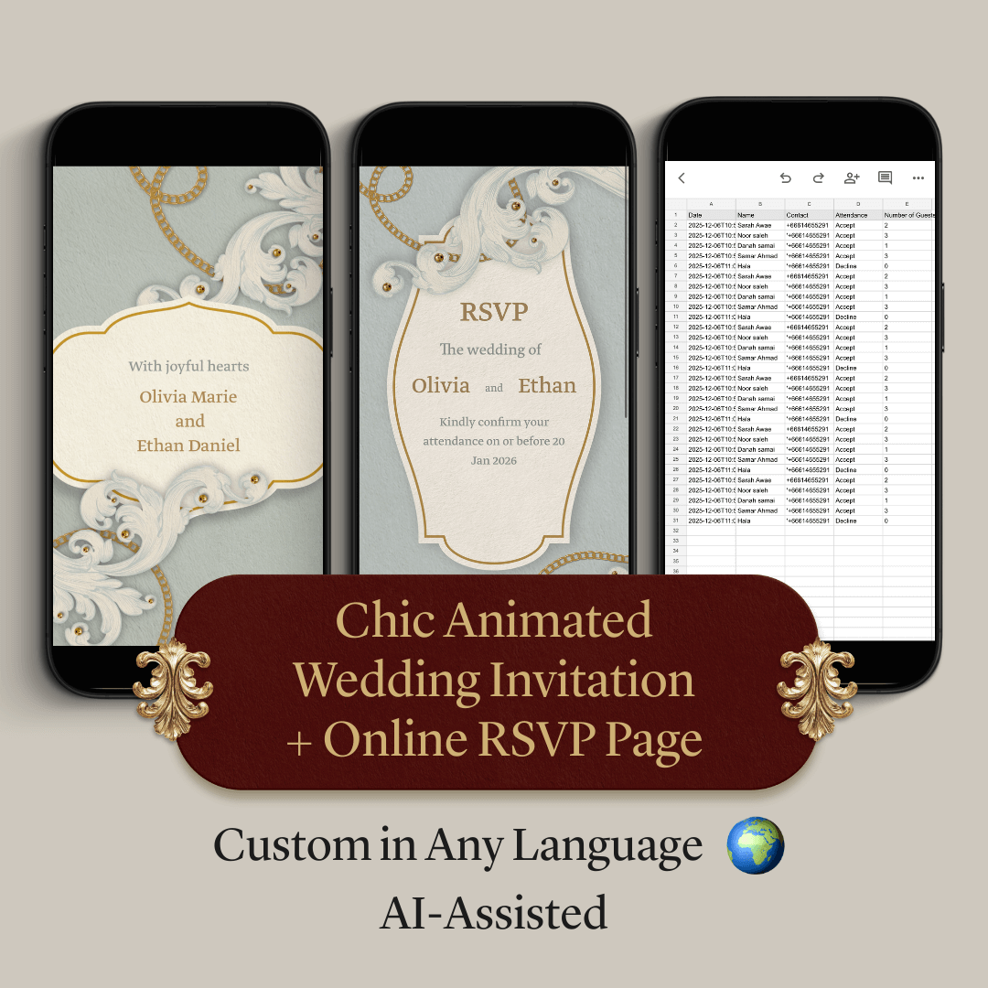 Custom Chic Animated Wedding Invitation Video + Online RSVP Page