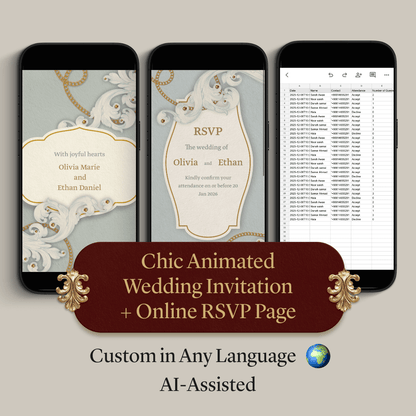 Custom Chic Animated Wedding Invitation Video + Online RSVP Page