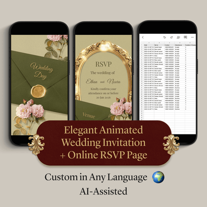 Custom Elegant Animated Wedding Invitation Video + Online RSVP Page