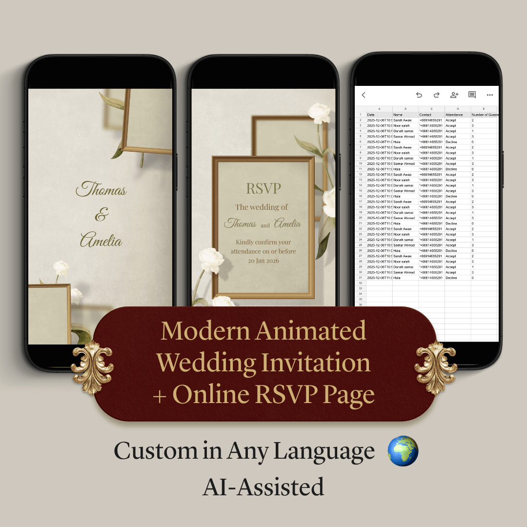 Custom Modern Animated Wedding Invitation Video + Online RSVP Page