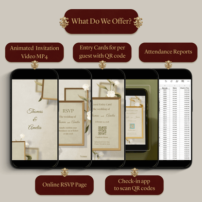 Custom Animated Invitation, RSVP, QR Entry Cards with Check-In App