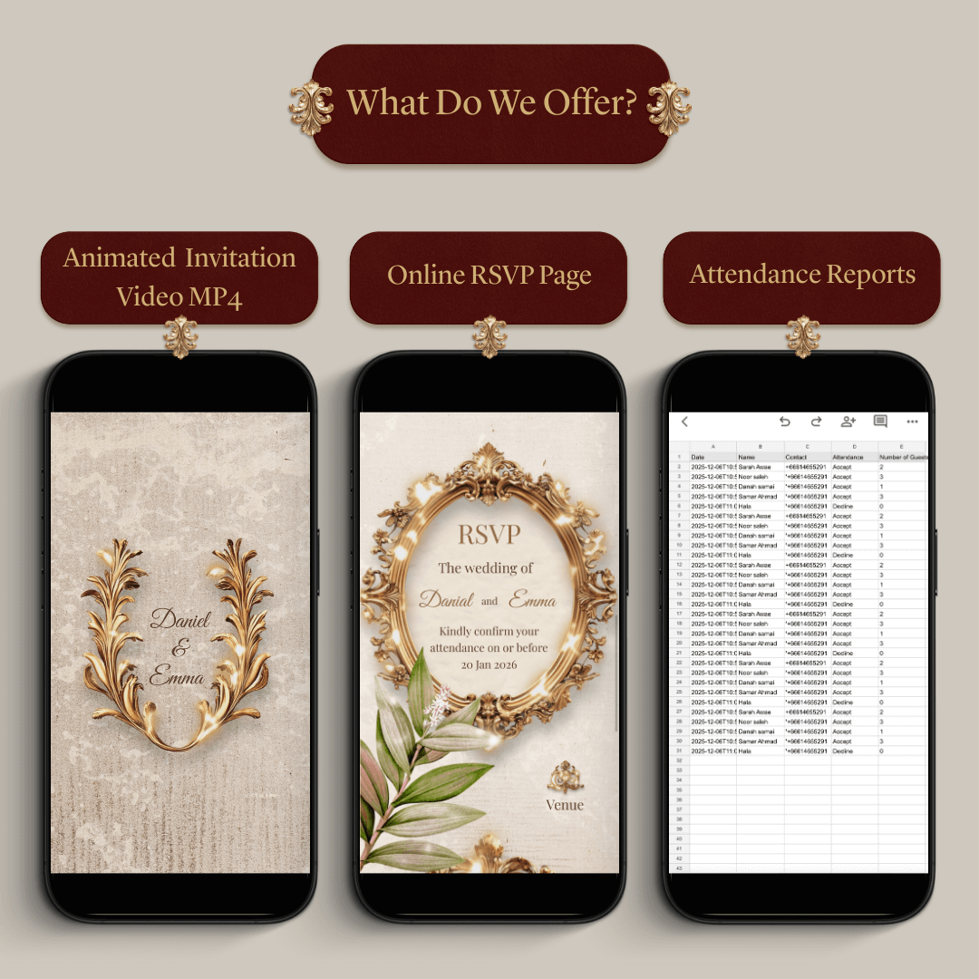 Custom Luxury Animated Wedding Invitation Video + Online RSVP Page