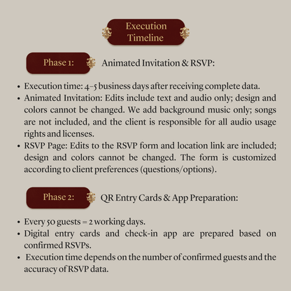 Custom Animated Invitation, RSVP, QR Entry Cards with Check-In App