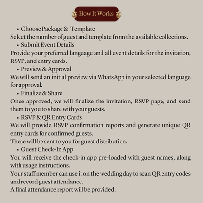 Custom Animated Invitation, RSVP, QR Entry Cards with Check-In App