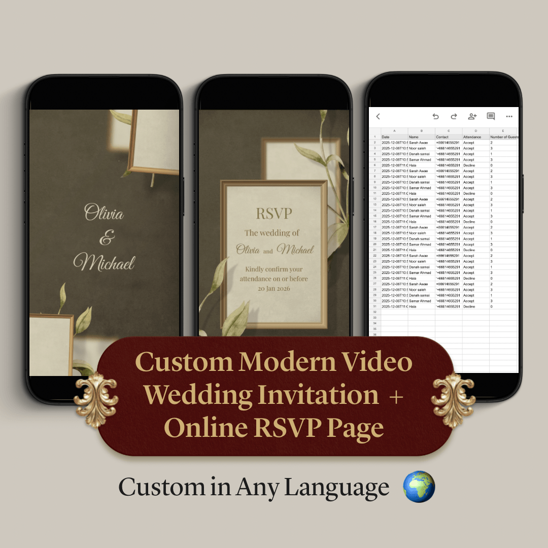 Custom Modern Video Wedding Invitation + Online RSVP Page