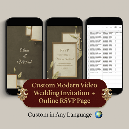 Custom Modern Video Wedding Invitation + Online RSVP Page