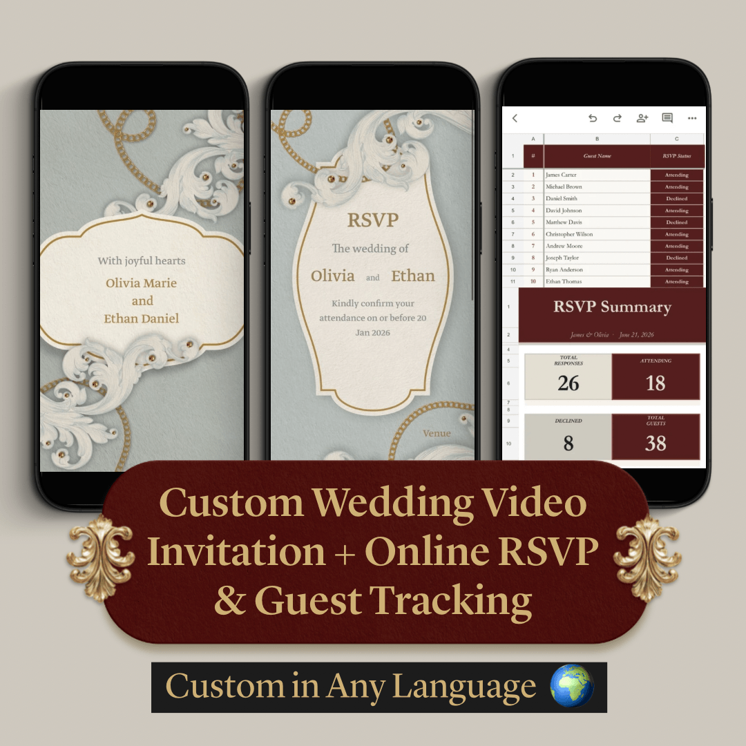 Custom Wedding Video Invitation + Online RSVP & Guest Tracking