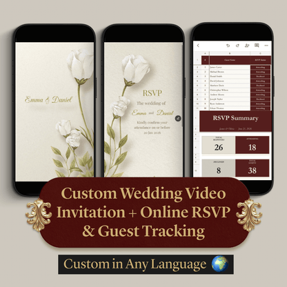 Custom Wedding Video Invitation + Online RSVP & Guest Tracking