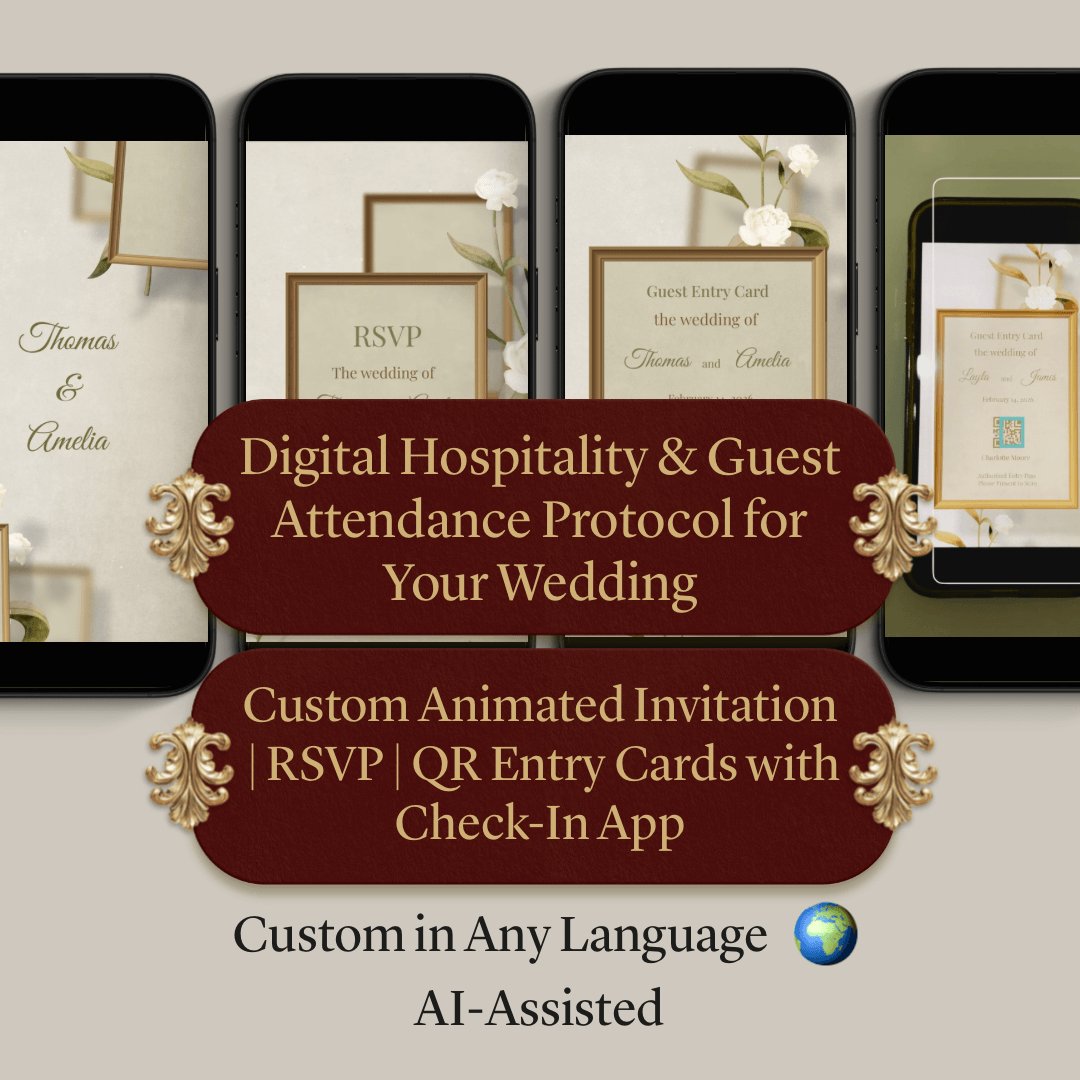 Custom Animated Invitation, RSVP, QR Entry Cards with Check-In App