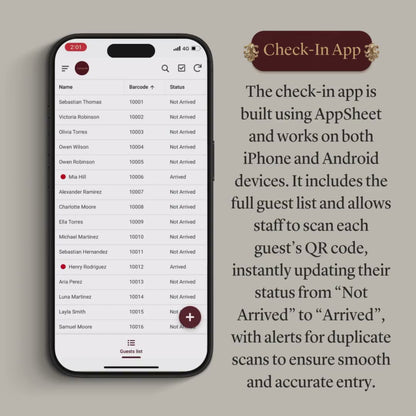 Custom Animated Invitation, RSVP, QR Entry Cards with Check-In App